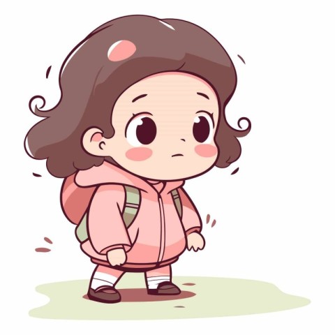 Vector illustration of a cute little girl in a pink jacket walki