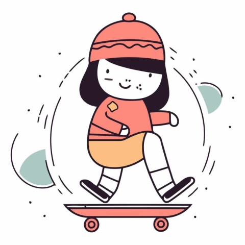 Cute little girl rides on a skateboard.