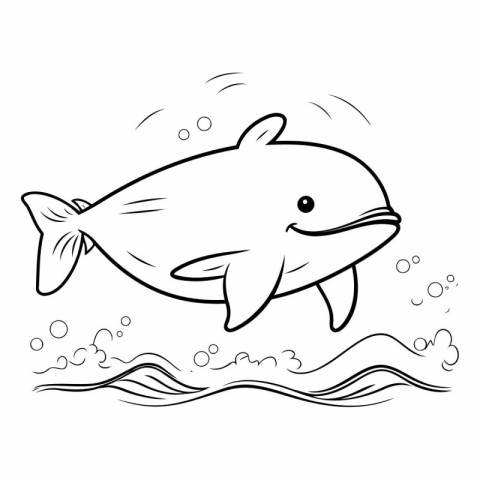 Coloring book for children: Dolphin in the sea.