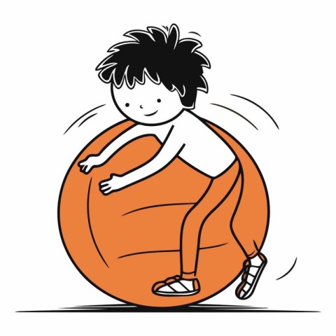 Boy playing on a ball in a flat style.