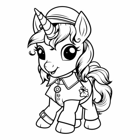 Unicorn - Black and White Cartoon Illustration for Coloring Book