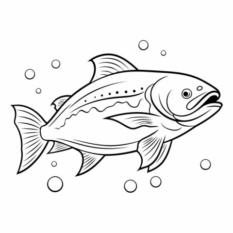 Fish. Coloring book for children. Black and white vector illustr