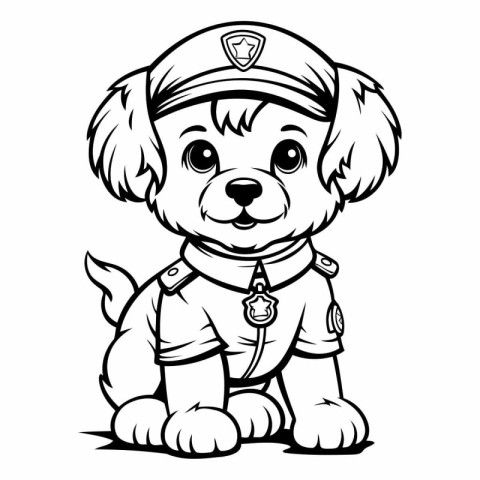 Puppy Police Officer - Black and White Cartoon Illustration.