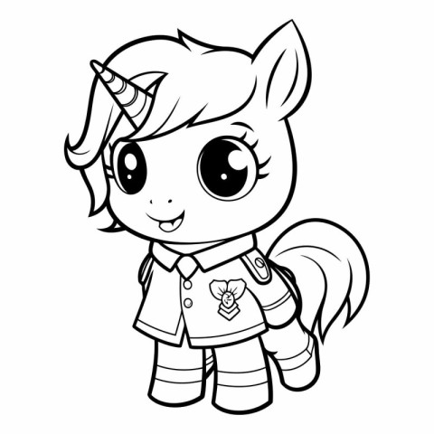 Black and White Cartoon Illustration of Cute Unicorn Fantasy Cha