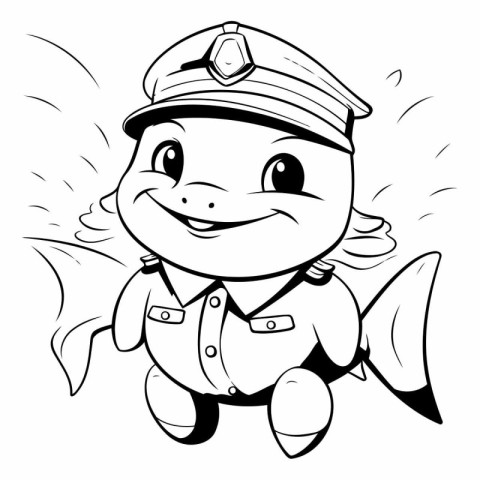 Black and White Cartoon Illustration of Cute Little Pilot Charac