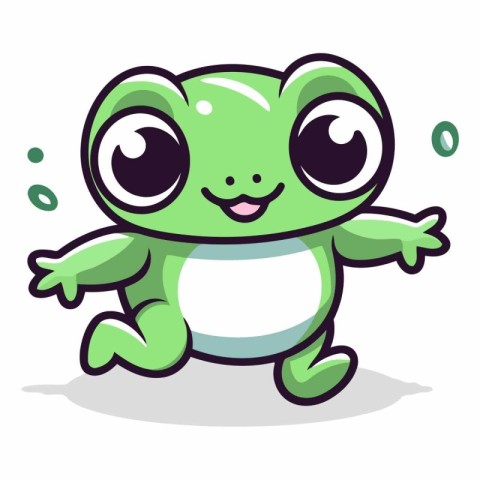 Cute Green Frog Cartoon Mascot Character Vector Illustration.