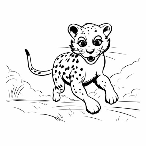 Cheetah running in the forest. black and white vector illustrati