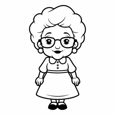 Black and White Cartoon Illustration of Grandmother or Grandmoth