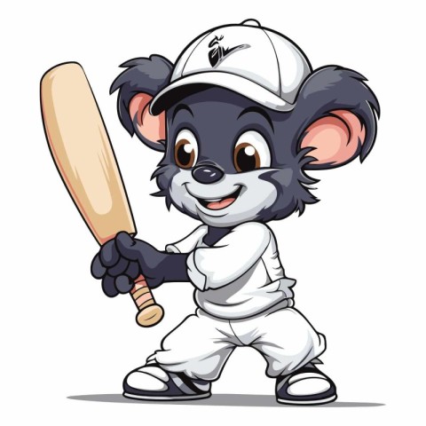 Cute cartoon koala baseball player with baseball bat.