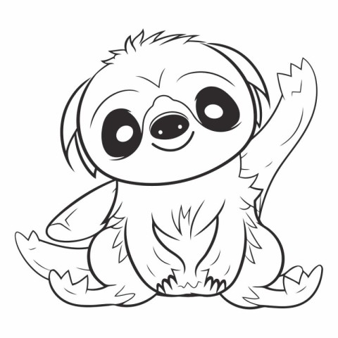 Black and White Cartoon Illustration of Cute Sloth Animal for Co