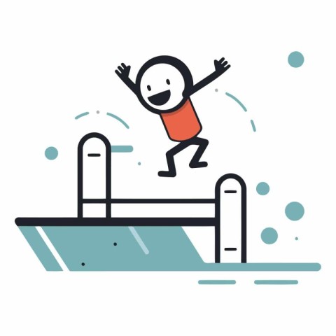 Vector illustration. flat design. Man jumping into the water on