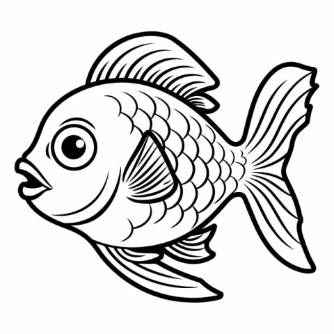 Black and White Cartoon Illustration of Cute Fish Animal Charact