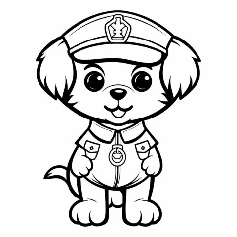 Black and White Cartoon Illustration of Cute Puppy Police Dog An