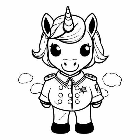 Cute cartoon unicorn. Black and white vector illustration for co