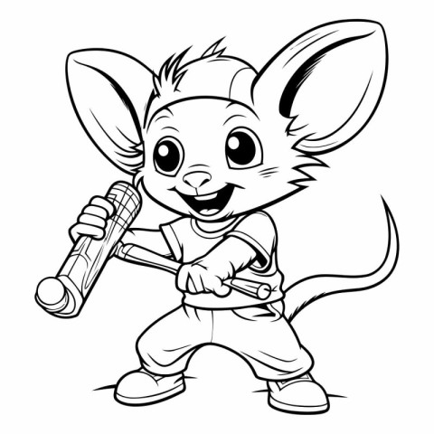 Vector illustration of Cartoon mouse holding a baseball bat and