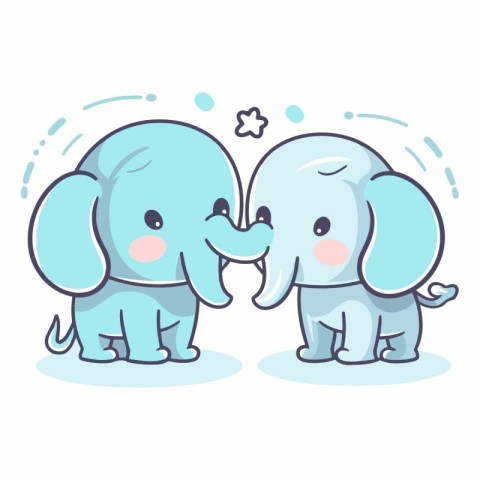 Cute cartoon elephants isolated on a white background.