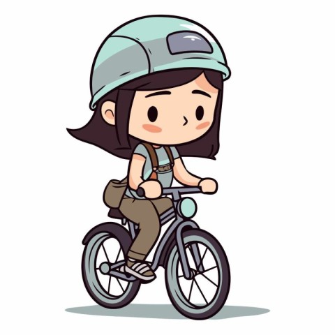 Girl riding a bike in a cartoon style on a white background.