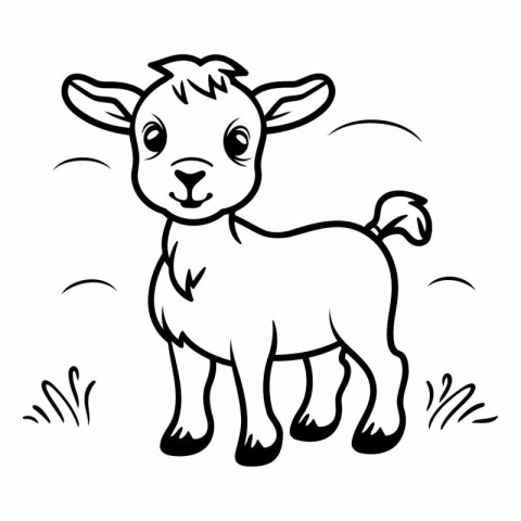 Black and White Cartoon Illustration of Cute Little Lamb Animal