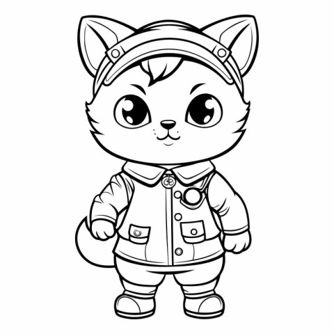 Black and White Cartoon Illustration of Cute Kitten Animal Chara