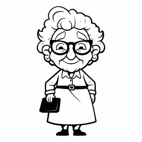 Grandmother - Black and White Cartoon Illustration of Grandmothe