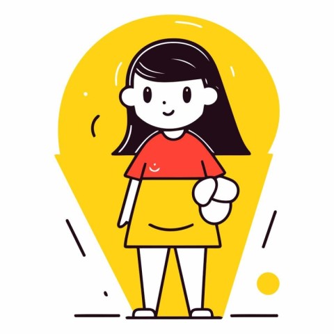 Vector illustration of a little girl in a yellow dress. Cartoon