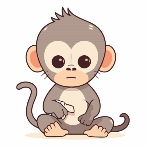 Cute little monkey on white background. Cartoon style.