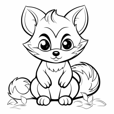 Cute Fox - Black and White Cartoon Illustration. Coloring Book