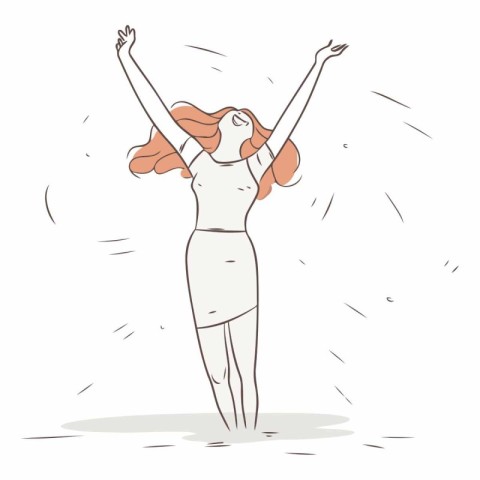 Illustration of a happy young woman raising her hands in the air