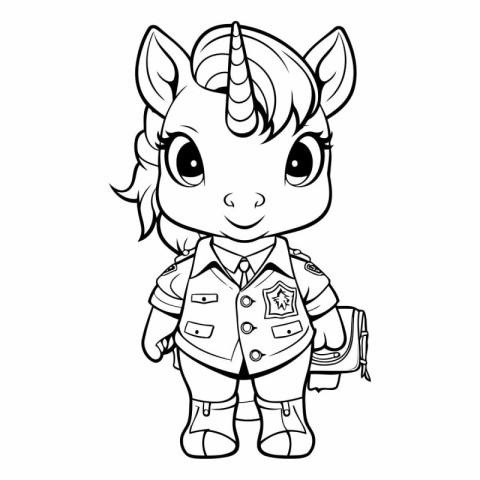 Cute cartoon unicorn with backpack. Coloring book for children.