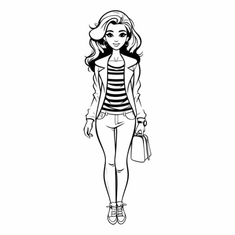 Fashion girl in sketch style isolated on white background.