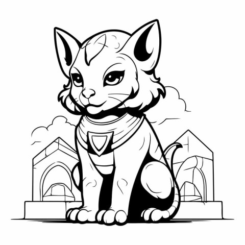 Cute cartoon cat. Black and white vector illustration for colori