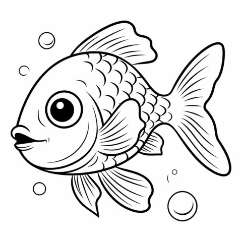 Black and White Cartoon Illustration of Cute Fish Animal Charact