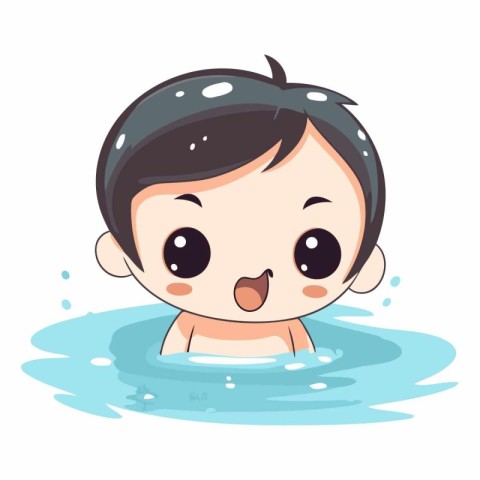 Cute little boy swimming in the pool. Cartoon vector illustratio