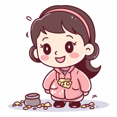 Illustration of a Cute Girl Wearing a Pink Cloth