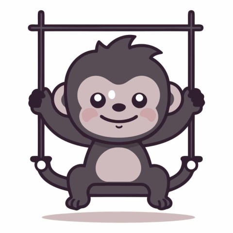 Monkey hanging on a seesaw cartoon character vector illustration