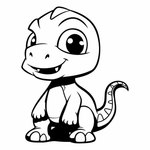 Cute Dinosaur - Black and White Cartoon Illustration. Isolated O