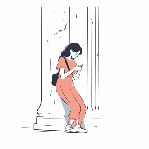 Vector illustration of a young woman using a smartphone in the c