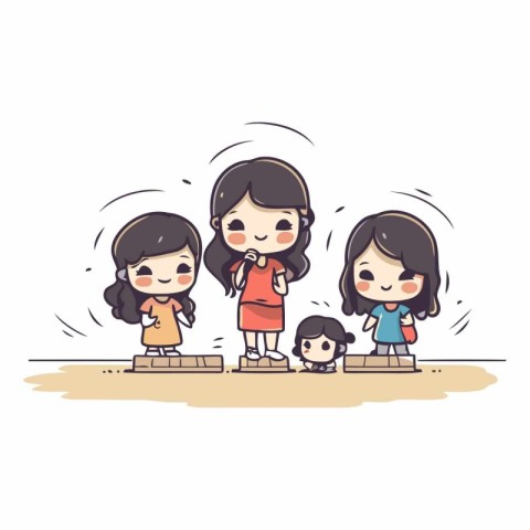 Illustration of happy family. Mother. father. son and daughter.