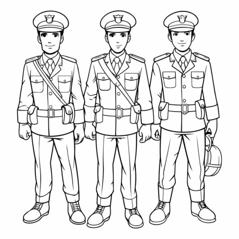 Vector illustration of a group of police officers standing in li