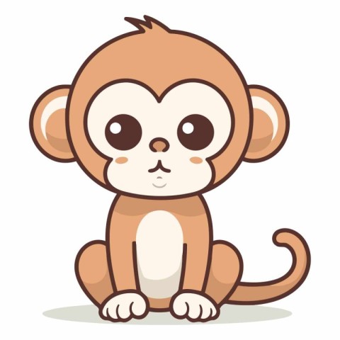 Cute cartoon monkey sitting on white background of cute monkey.