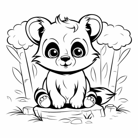 Black and White Cartoon Illustration of Cute Little Bear Animal