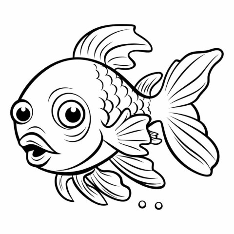 Cute cartoon fish. Black and white vector illustration for color