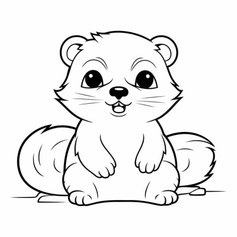 Cute Beaver - Black and White Cartoon Illustration. Vector