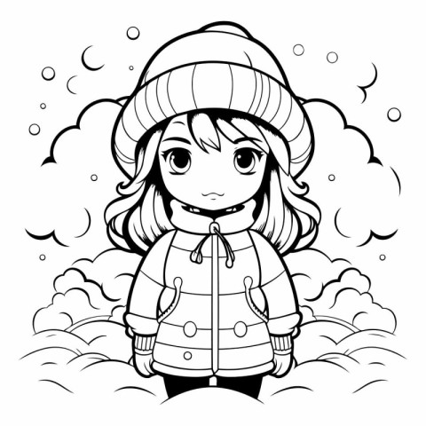 Cute Little Girl Cartoon Character in Winter Outfit. Vector Colo