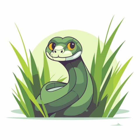 Cute cartoon snake in the grass isolated on white background.