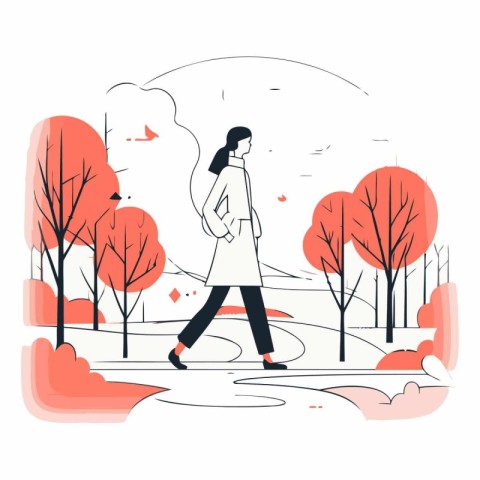 Woman walking in the park in a flat style.