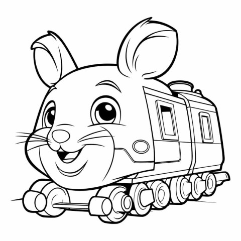 Illustration of a Cute Little Bunny Carrying a Toy Train