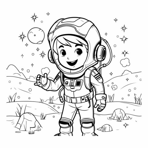 Cute cartoon astronaut on the background of the night sky. Color