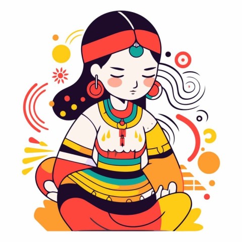 Vector illustration of a beautiful Indian girl in a national cos