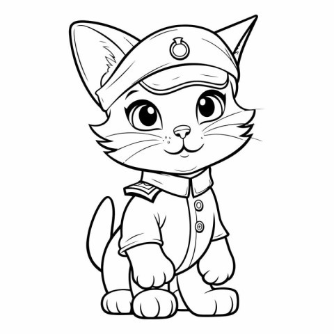 Coloring Book for Kids: Cat in Pirate Costume (Vector)